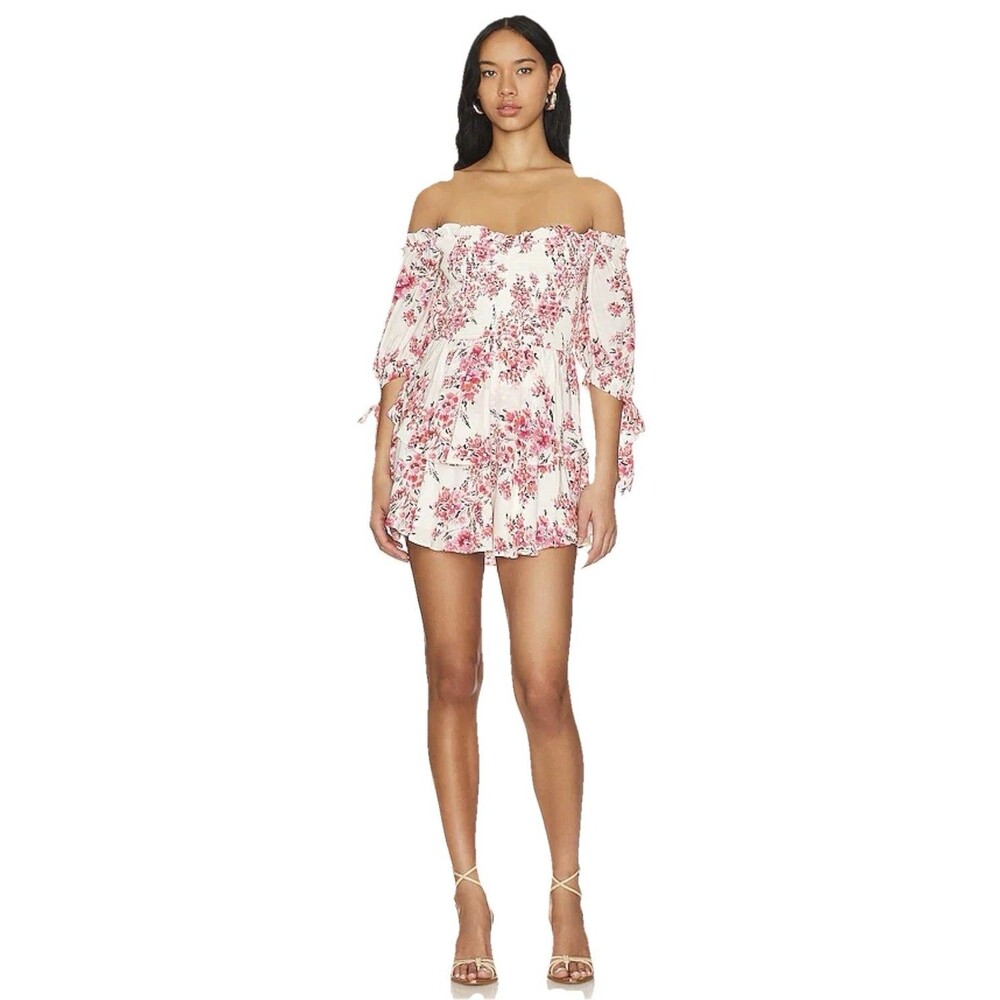 Yumi Kim Tessa Mini Dress Positano Red Size Small Off The Shoulder Floral Ruffle